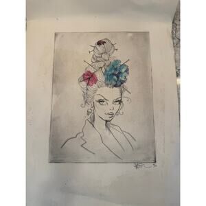 Limited Edition Hand-signed Illustration Stylized Portrait 12x9" JL